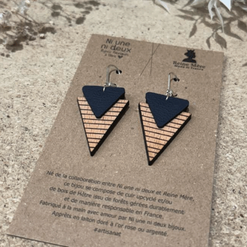 Boucles d'oreille - bois & cuir vegan
