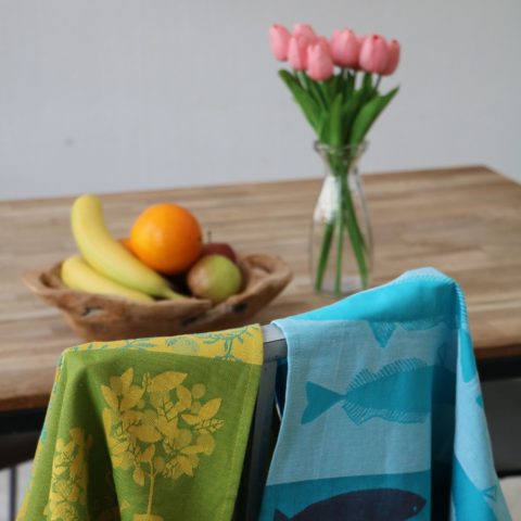 Lot de 2 torchons artisanaux - Les citrons verts & les poissons