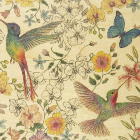 Carte en bois – Black and Colors Colibris