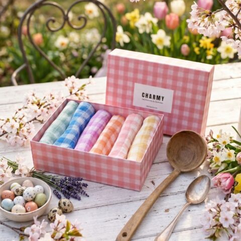 Coffret de 6 serviettes en gaze de coton vichy